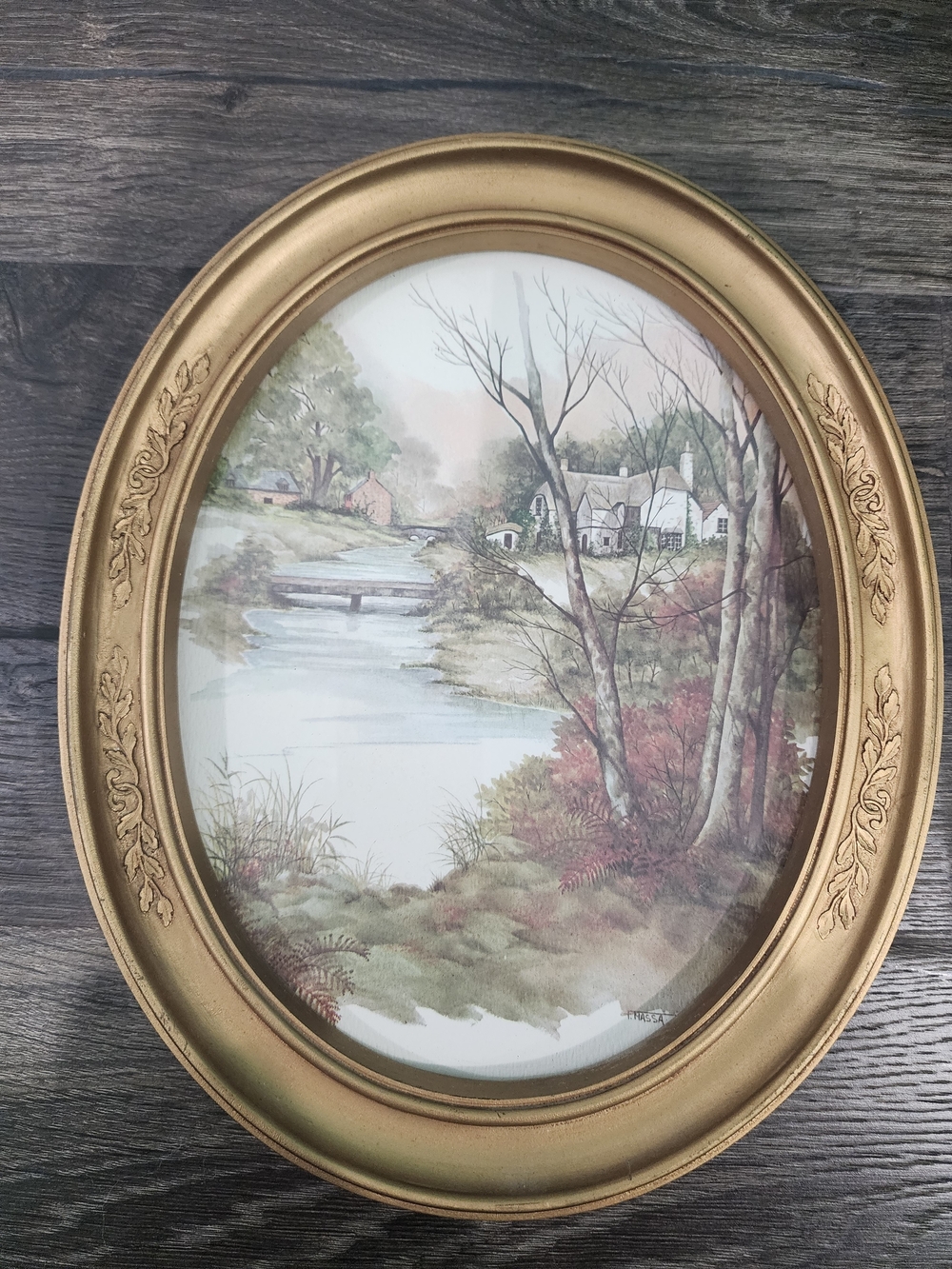 Gold Oval Framed Floral & Landscape Wall Art Pair - Picture 3 of 4